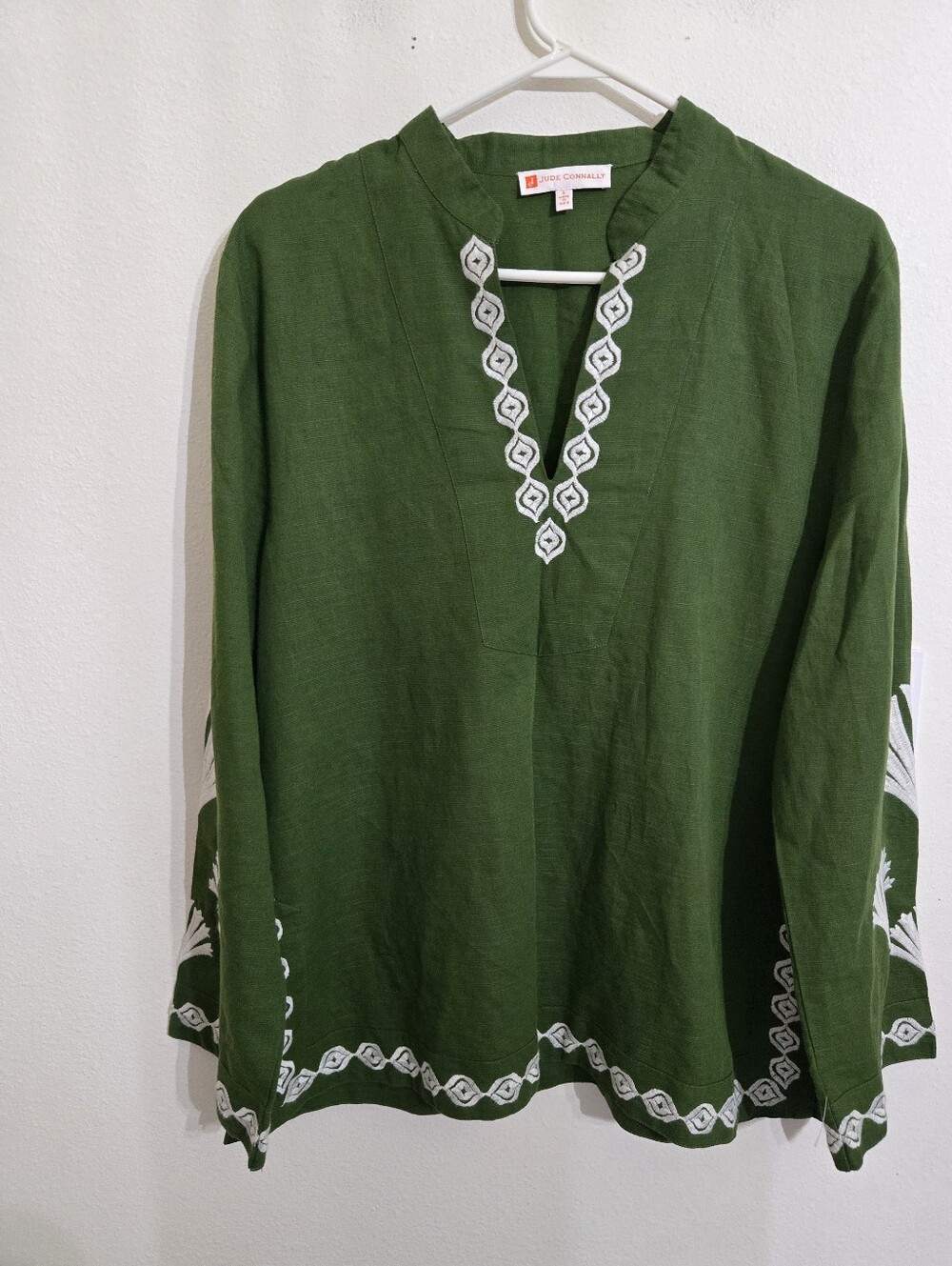 Jude Connally Green Long-Sleeve Embroidered V-Neck Tunic